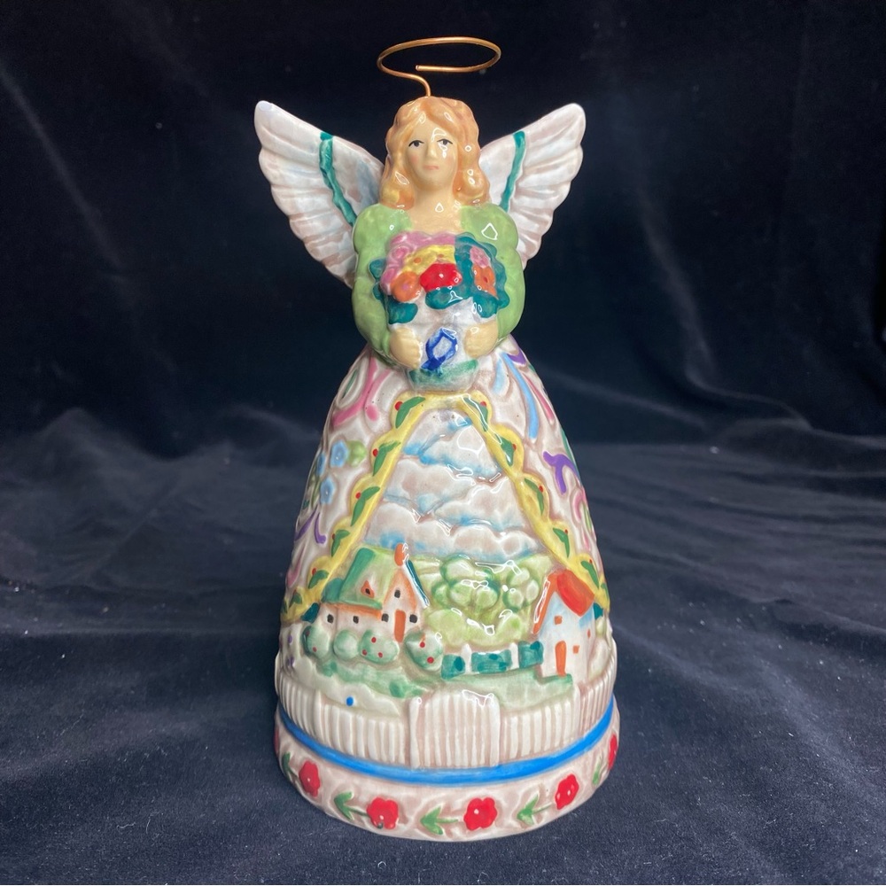 EUC Jim Shore Angel - Four Seasons Porcelain Bell Figurine with Floral Accents